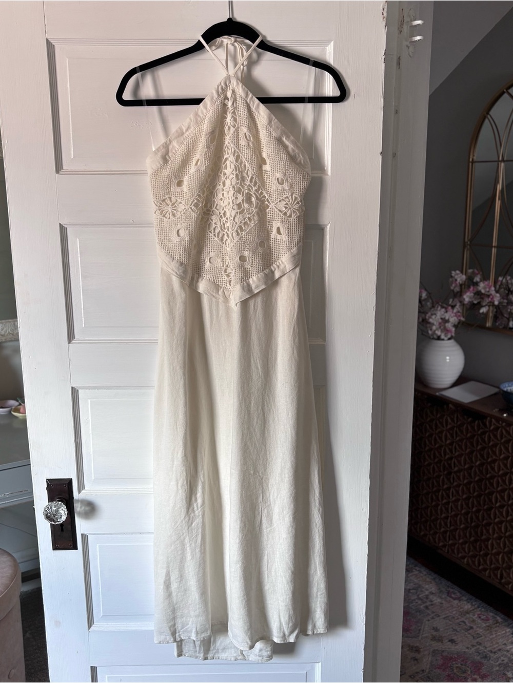 NWT Cream Crochet Halter Dress